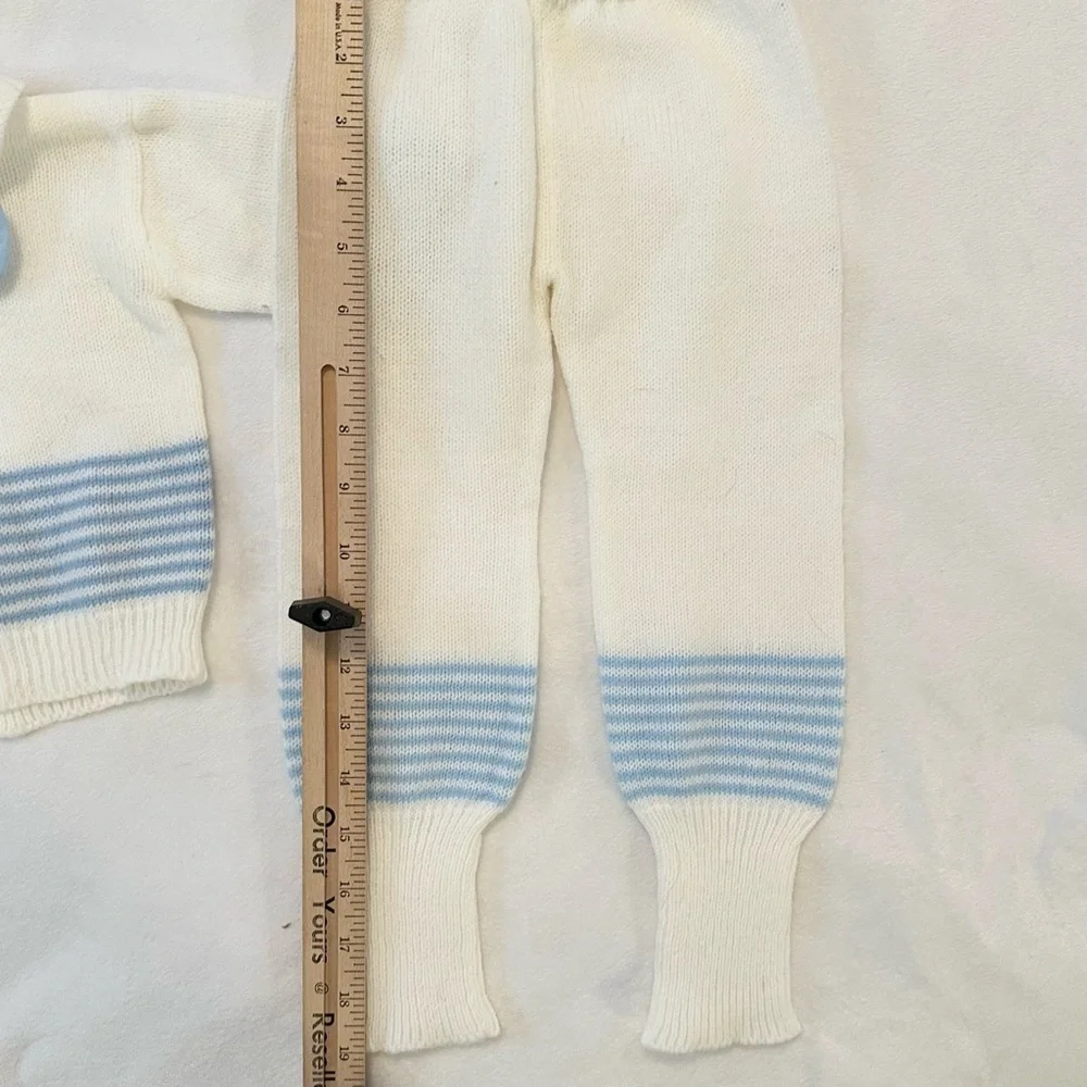 Vintage Baby Boys Popsicle Sweater Top & Pants Set 12M 2Pc Ivory Blue Bow tie